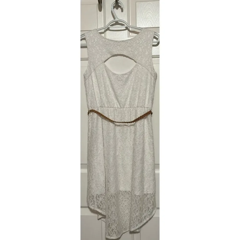 Place Junior's White Hi Low Lace Sleeveless Dress w/Brown Belt Size‎ XXL-16